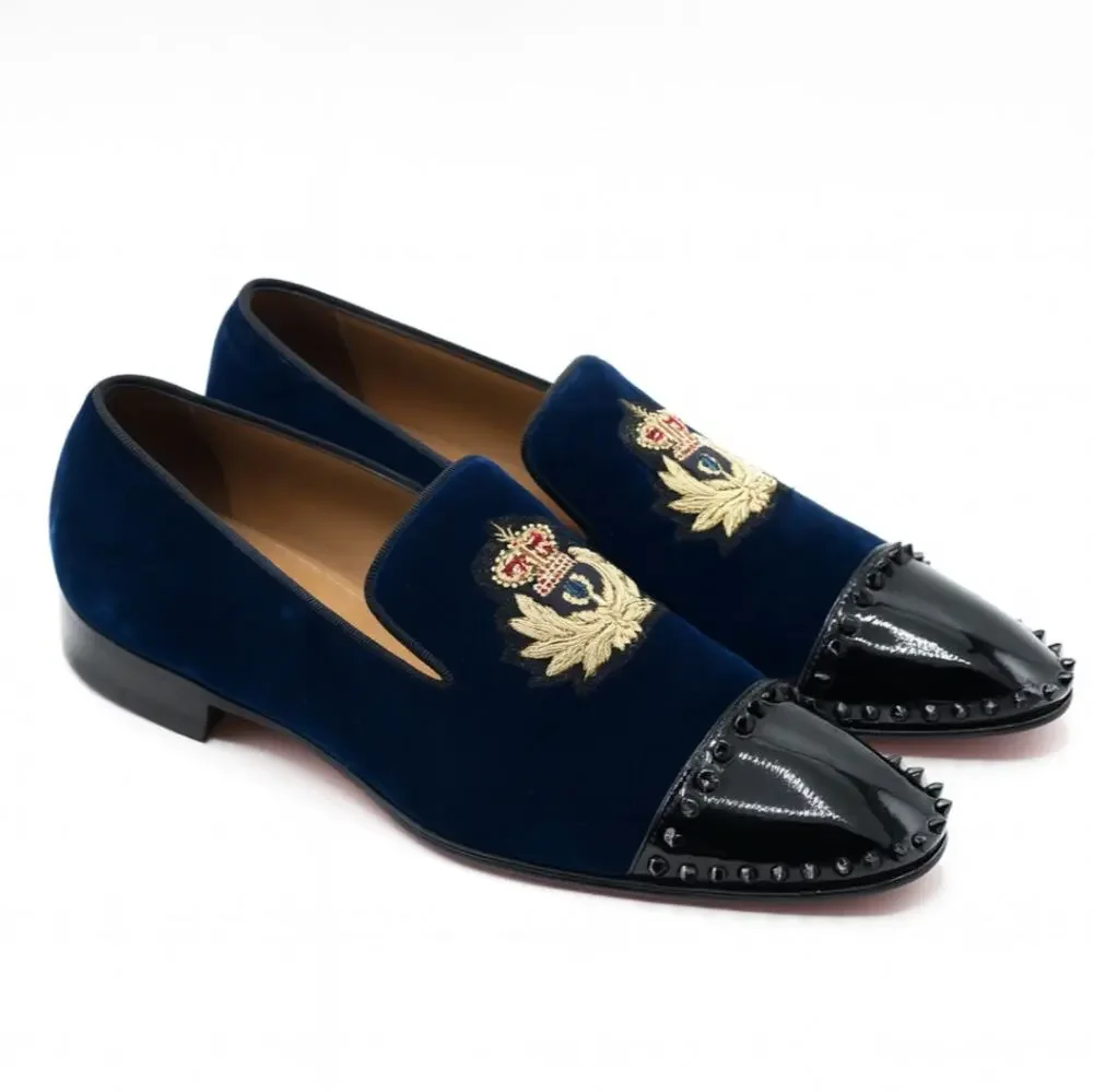 CHRISTIAN LOUBOUTIN Captain Loubi Velvet Crest Loafer Patent Spike Sz 43.5 $1350 CHRISTIAN LOUBOUTIN Captain Loubi Velvet Crest Loafer Patent  main image 2
